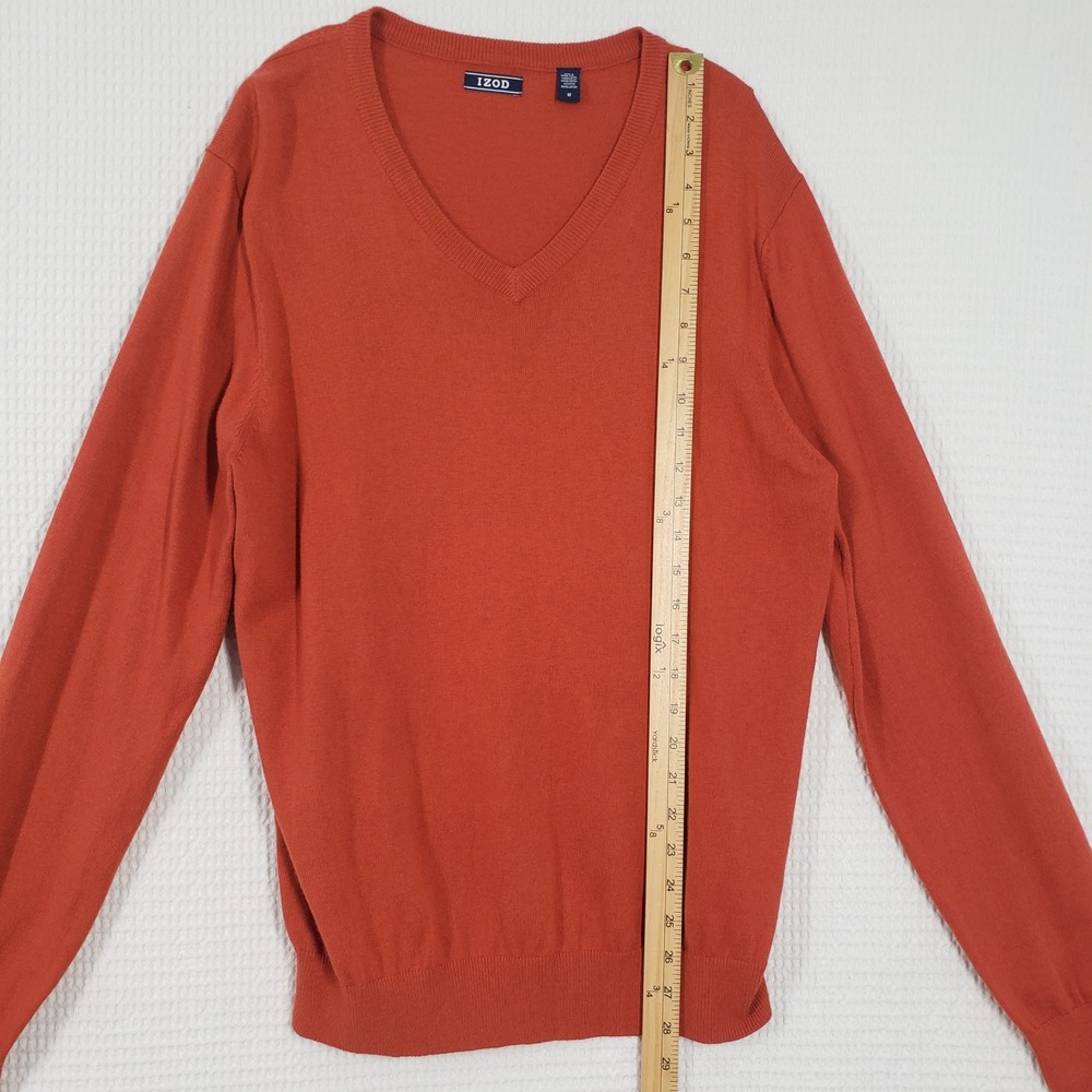 IZOD V-Neck Sweater Mens Medium Orange Cotton Wool Blend Knit Classic Preppy - Picture 5 of 13
